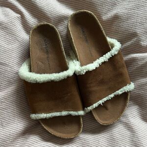 James Perse Brown Suede Shearling Slide Mules